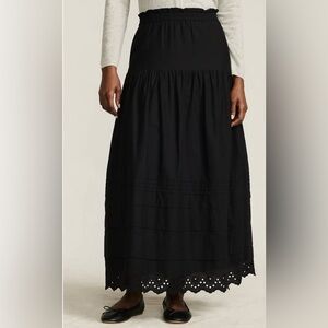 Lands' End Voile Tiered Eyelet Maxi Skirt Black XL - GUC
